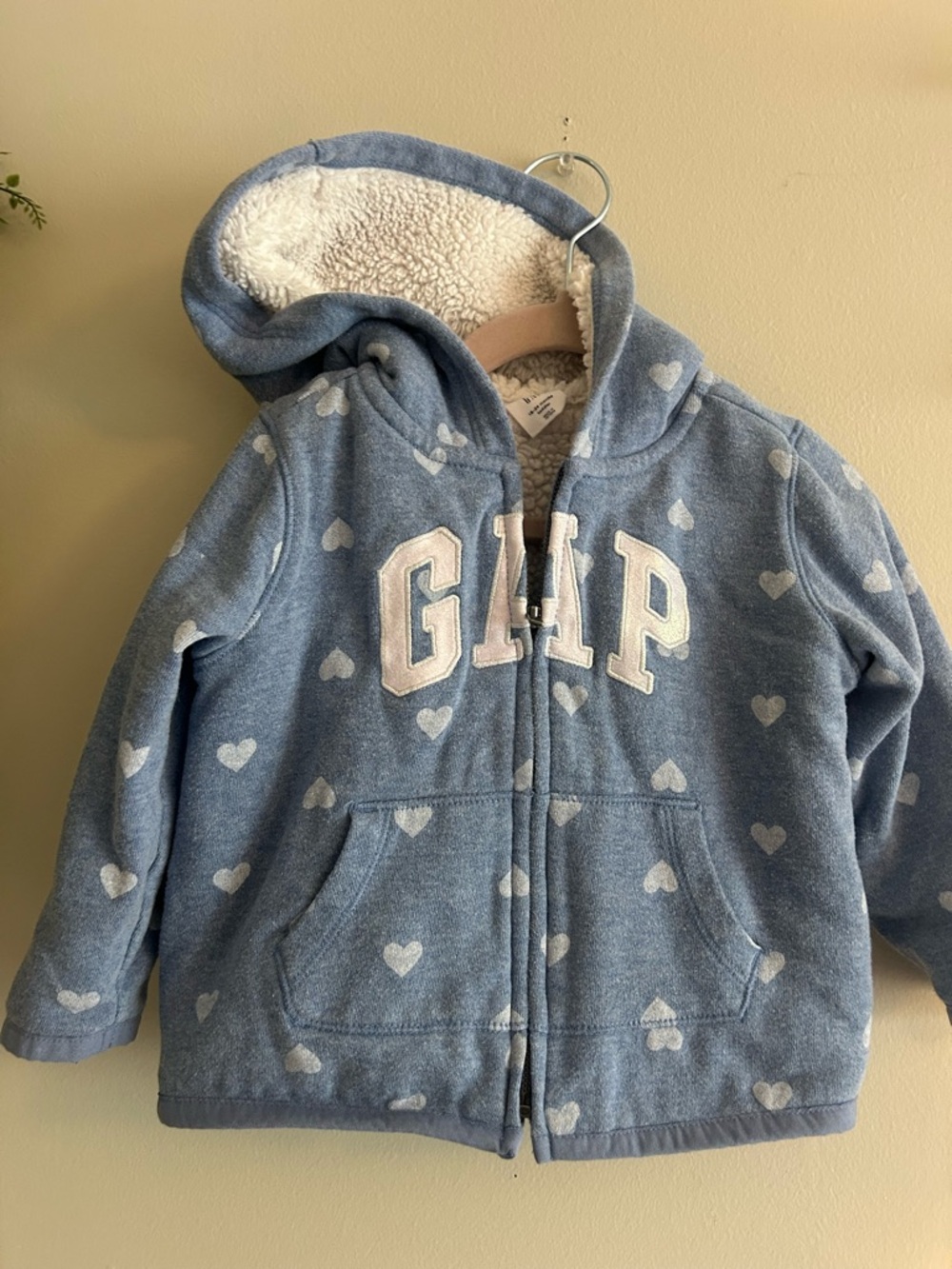 GAP Light Blue Heart Sherpa-Lined Zip Hoodie